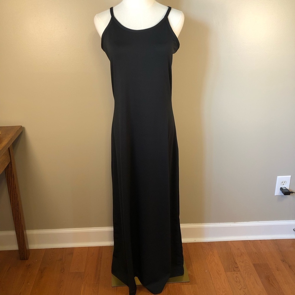 Kathy Ireland Classic Black Spaghetti Straps Maxi Dress with Stretch Size M